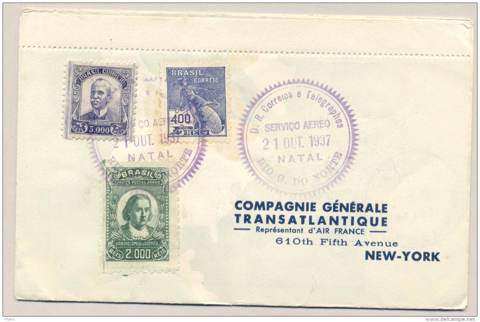 Air France - 1937 - Airtrip Around The World: Paris - Natal - New York - Hongkong - Paris -- Nice Object - Andere & Zonder Classificatie