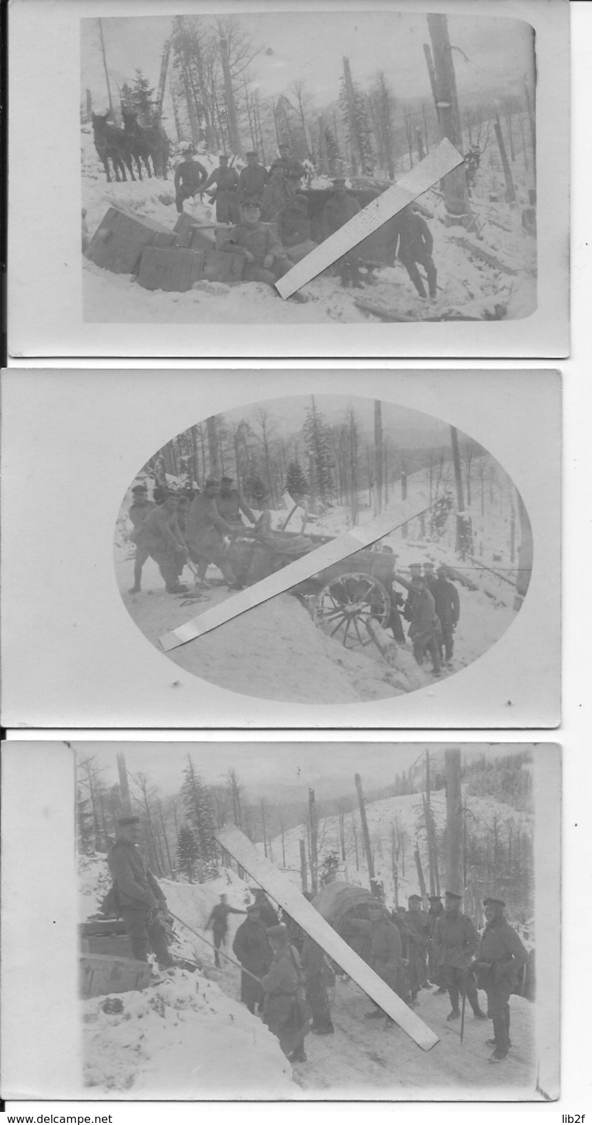 Vosges 1915 Soldats Allemands Convoi De Ravitaillement En Difficulté En Forêt Sous La Neige 4 Cartes Photos 14-18 Ww1 - War, Military
