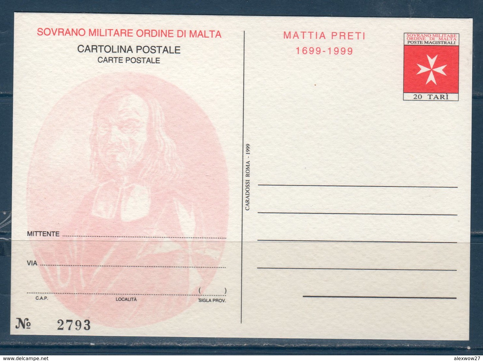 S.M.O.M. 1999 -- MATTIA PRETI -- CARTOLINA - Malte (Ordre De)