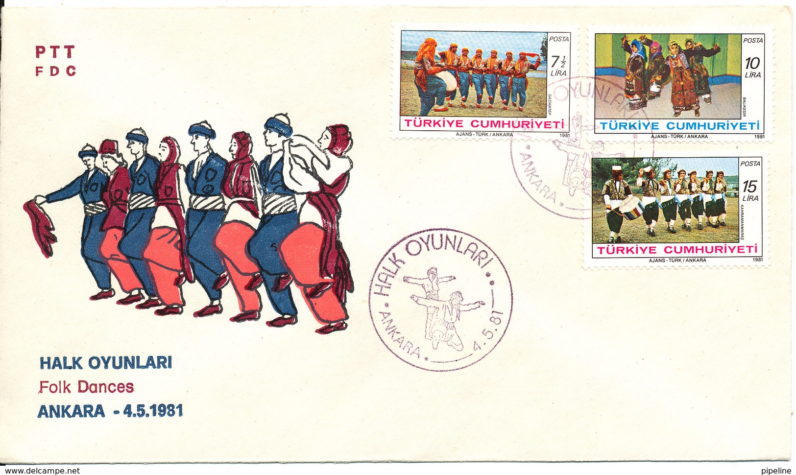 Turkey FDC 4-5-1981 Folk Dance Complete Set Of 3 With Cachet - FDC