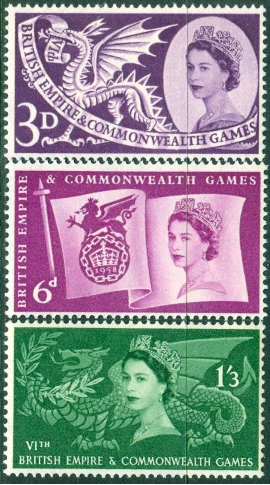 GREAT BRITAIN 1958 6th British Empire And Commonwealth Games Set (3v), XF MNH, MiNr 303-5, SG 567-9 - Unused Stamps