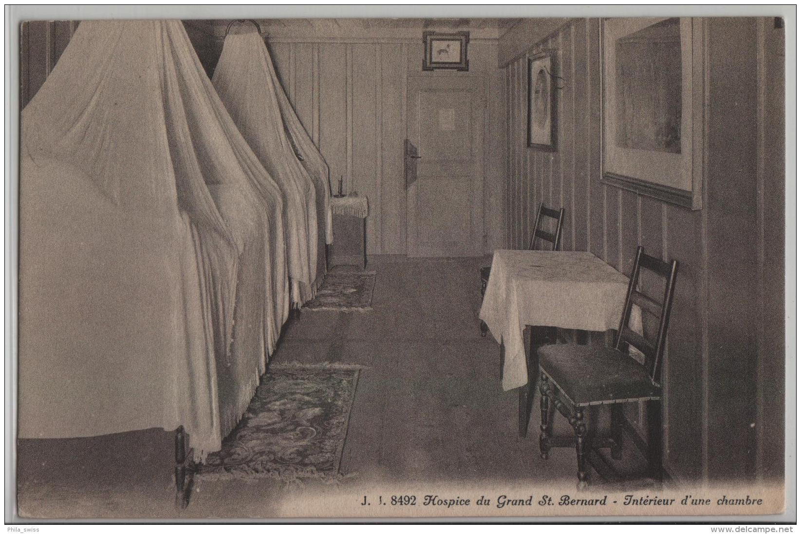 Hospice Du Grand St. Bernard - Interieur D'une Chambre - Photo: Jullien Freres No. 8492 - Autres & Non Classés