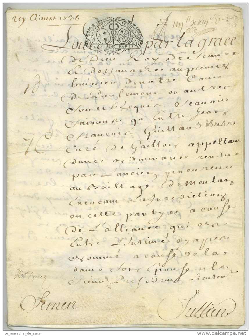 1736 Meulan En Yvelines Guittard Pretre Curé De GAILLON J.P.F. De VION Chevalier Seigneur De Gaillon - Manuscripts