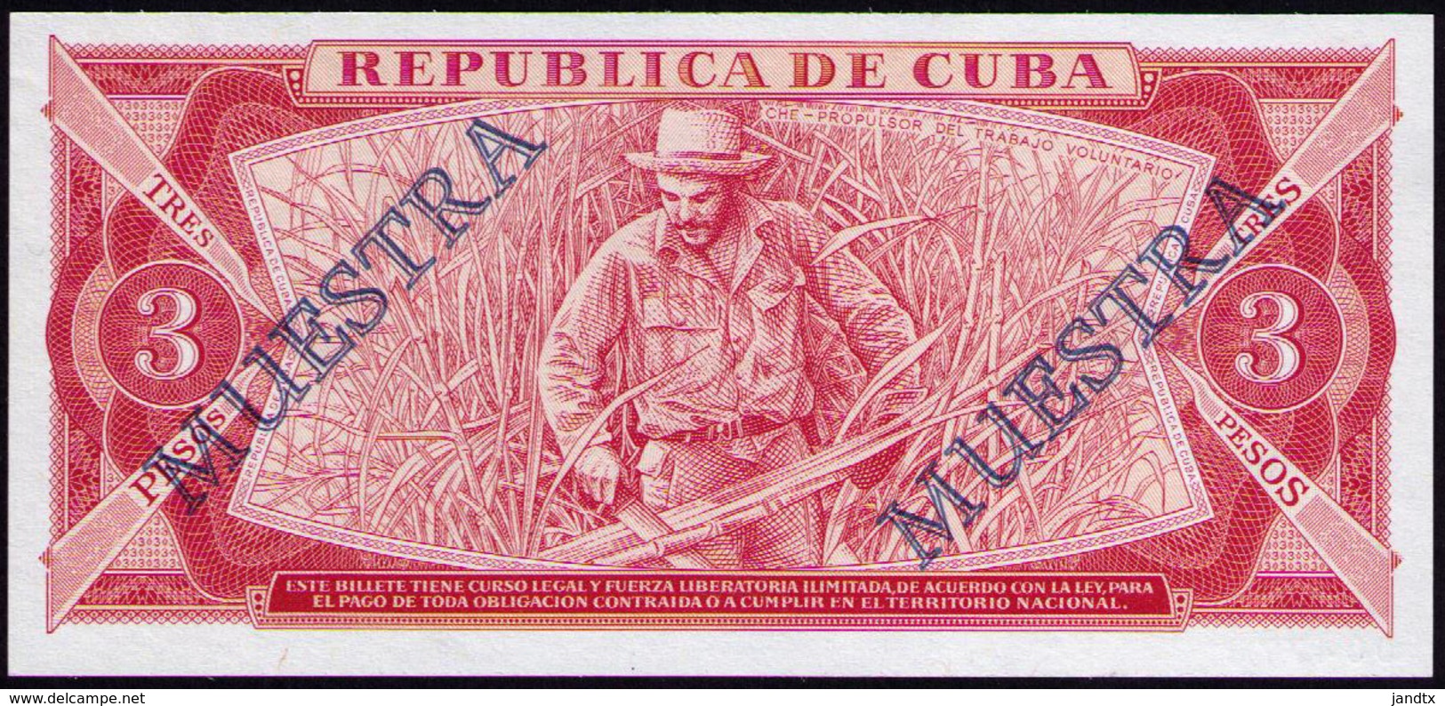 CUBA 3 PESOS 1986 MUESTRA PICK 107DS - Cuba