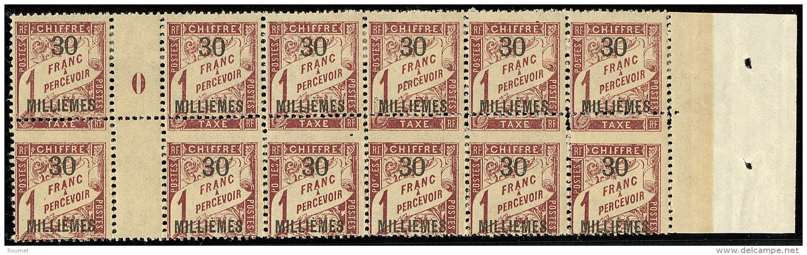 Taxe. Vari&eacute;t&eacute; De Piquage. No 5, Bloc De Douze Interpanneaux, Mill. 0, Bdf, Avec Piquage Horizontal D&eacut - Other & Unclassified