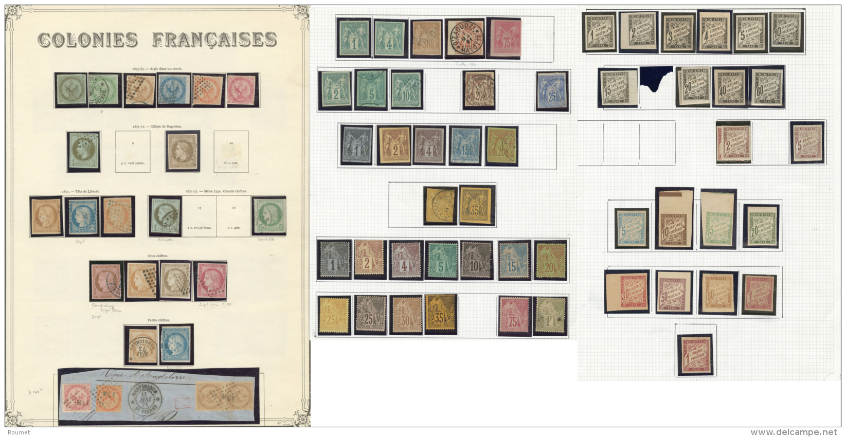 Collection. 1859-1908 (Poste, Taxe), Valeurs Moyennes Et S&eacute;ries Compl&egrave;tes, Nuances Et Obl Diverses, Des Ex - Other & Unclassified