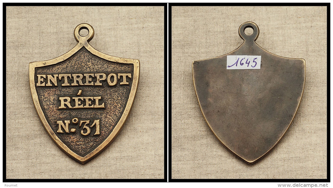 Plaque "Entrep&ocirc;t R&eacute;el" En Bronze, H.72, L.55mm. - TB - Postzegeldozen