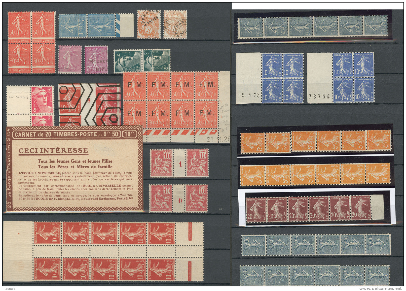 1923-1930 (Poste, Roulettes), 85 Ex Divers Dont 3 Paire Verticale Impr. Sur Raccord, Petites Vari&eacute;t&eacute;s, Qqs - Verzamelingen