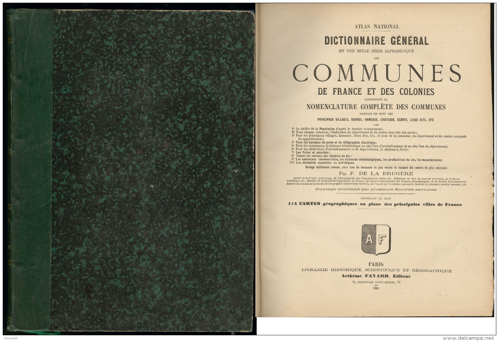 Atlas National Des Communes Et G&eacute;ographique De France Et Ses Colonies, &eacute;d. Fayard 1880, 2 Tomes Reli&eacut - Zonder Classificatie