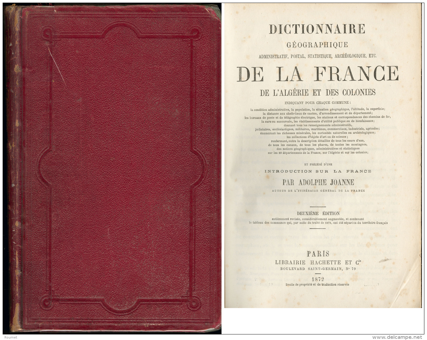 Dictionnaire G&eacute;ographique De La France, De L'Alg&eacute;rie Et Des Colonies, Par Joanne Adolphe, &eacute;d. Hache - Zonder Classificatie