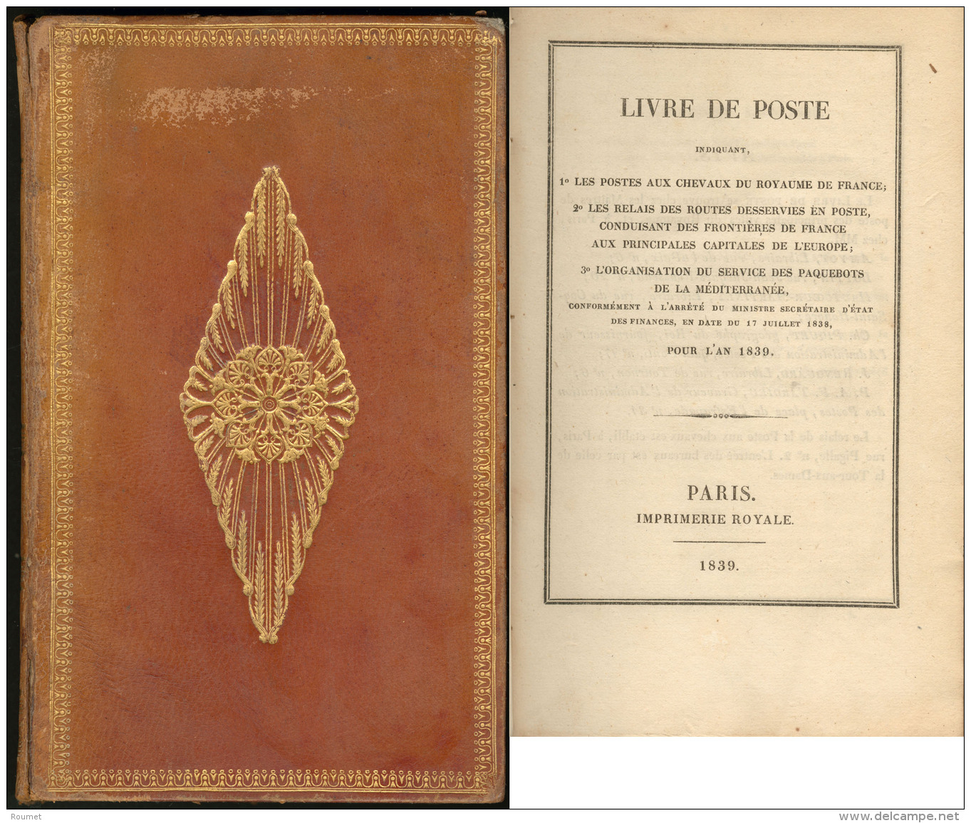 Livre De Poste 1839, Impr. Royale Paris, Avec Cartes Des Routes De Poste, Reli&eacute; Cuir. - TB - Zonder Classificatie