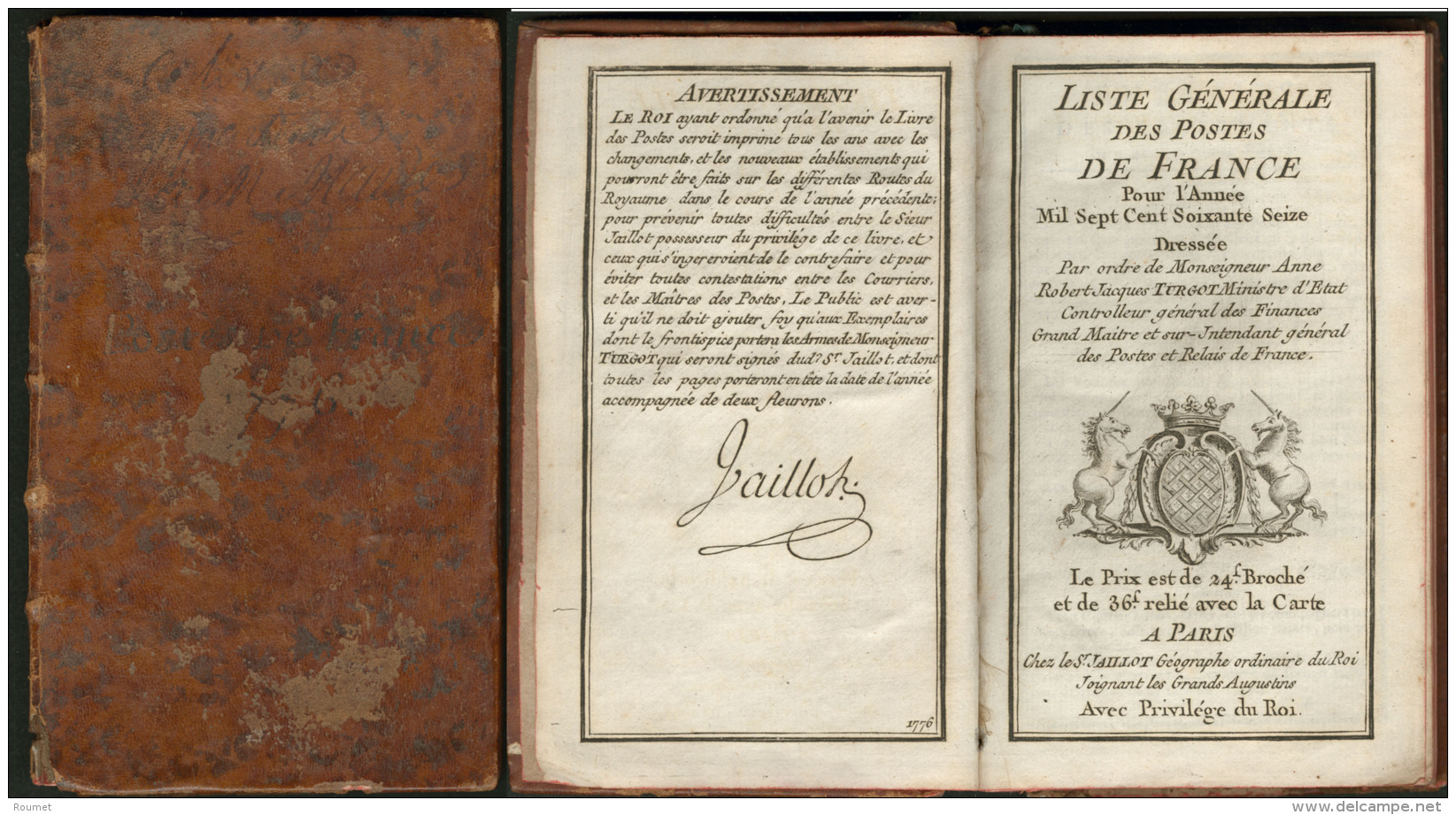 Liste G&eacute;n&eacute;rale Des Postes De France 1776, Avec Carte Des Routes De Poste, Reli&eacute; Cuir, Bon &eacute;t - Zonder Classificatie