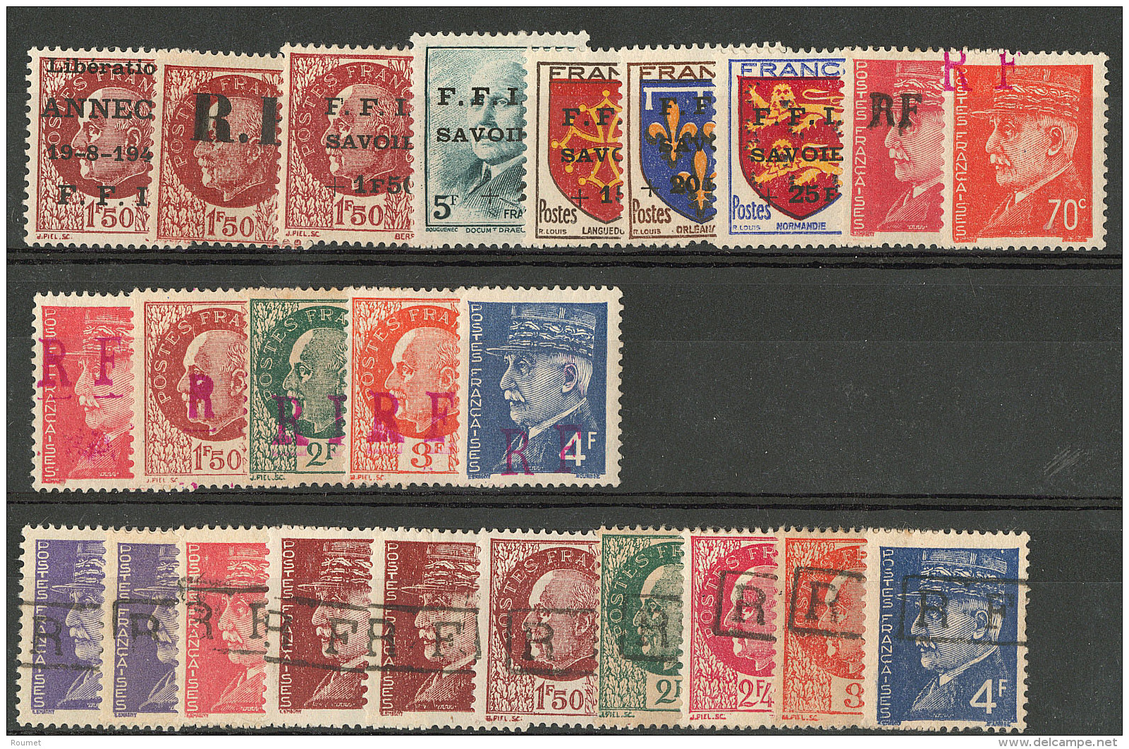 Collection 1945, Annecy 1, Chalon 1 **, Chamb&eacute;ry 1, 2, 4, 5c, 6c, Ch&acirc;tellerault 4, Niort 2, 4 &agrave; 7, 9 - Bevrijding