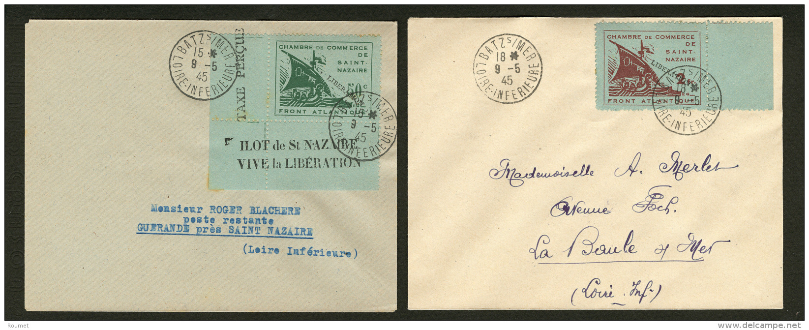 Saint Nazaire. Surcharg&eacute;s "Lib&eacute;ration". Nos 8b Cdf, 9b Bdf, Sur 2 Enveloppes. - TB (cote Mayer) - Oorlogszegels