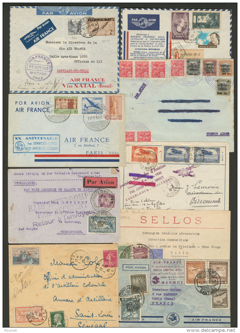 Lot. A&eacute;rogrammes 1925-1940, 9 Enveloppes, CS, Obl., Affts Et Destinations Divers Dont Ligne Mermoz. - TB - 1927-1959 Postfris