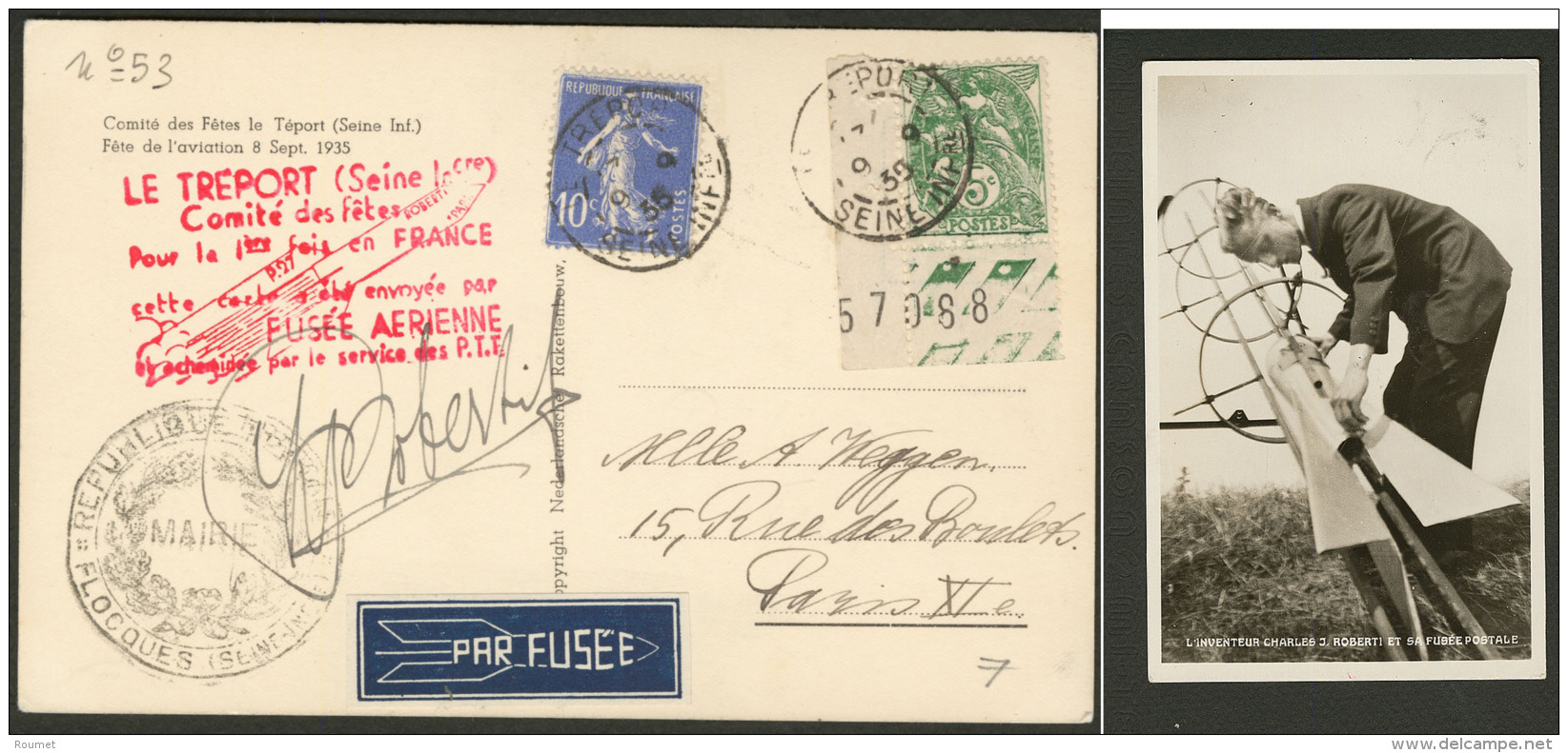 Fus&eacute;es Postales Roberti. CP Photo Afft Divers Obl Le Tr&eacute;port 9.9.35, Avec CS Rouge Et Signature Roberti. - - 1927-1959 Postfris