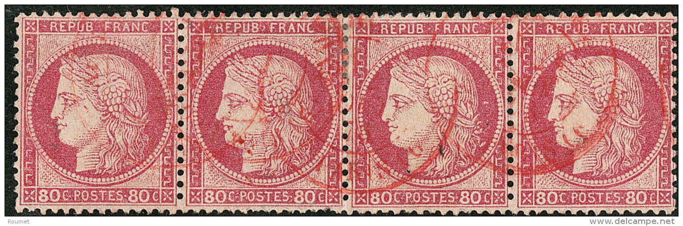 No 57, Bande De Quatre, Obl Cad Rouge Des Imprim&eacute;s. - TB - 1871-1875 Cérès