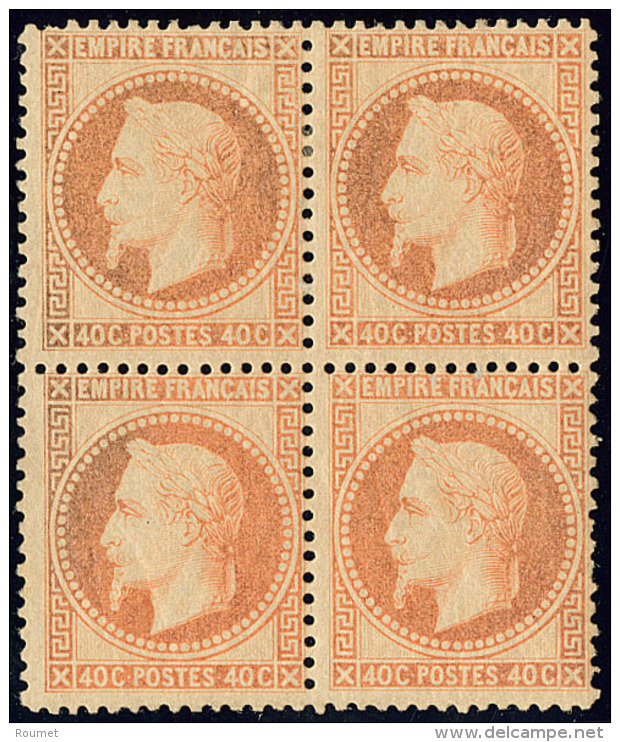 No 31, Orange, Bloc De Quatre (deux Ex *), L&eacute;g&egrave;rement Oxyd&eacute; Mais TB - 1863-1870 Napoleone III Con Gli Allori