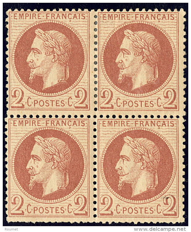 No 26I, Rouge-brun, Bloc De Quatre (deux Ex *), Une Dent Courte. - TB - 1863-1870 Napoleon III Gelauwerd