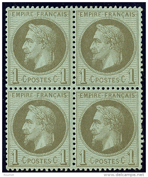 No 25, Vert-bronze, Bloc De Quatre (deux Ex *). - TB - 1863-1870 Napoleon III Gelauwerd