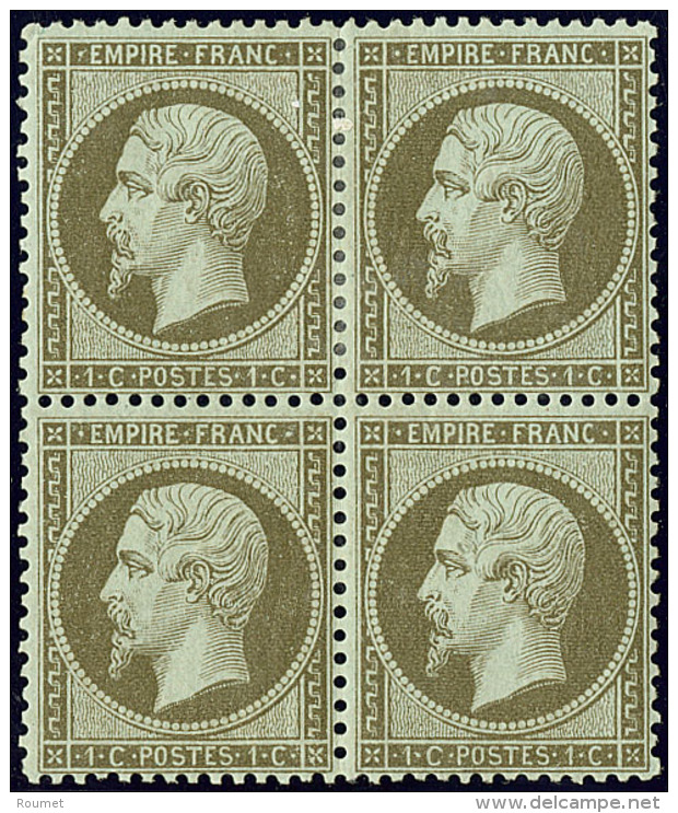 No 19b, Vert Bronze, Bloc De Quatre (deux Ex *). - TB - 1862 Napoleone III