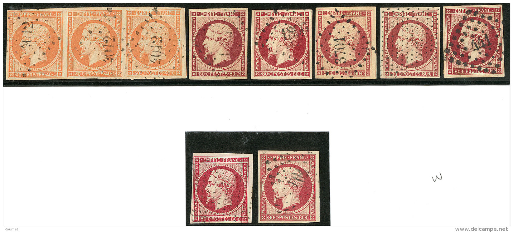 Nos 16 Bande De Trois, 17A(5), 17B(2), Nuances Et Obl Diverses. - TB - 1853-1860 Napoleon III