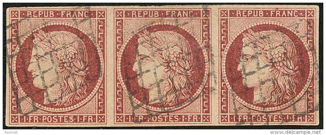 No 6b, Bande De Trois Obl Grille, Jolie Pi&egrave;ce. - TB. - R - 1849-1850 Cérès