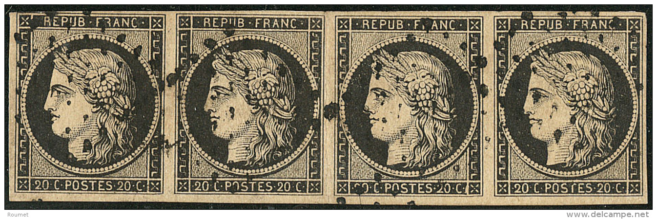 No 3, Bande De Quatre Obl Losange D'annulation, Pli En Marge Centrale Hors Timbres. - TB - 1849-1850 Cérès