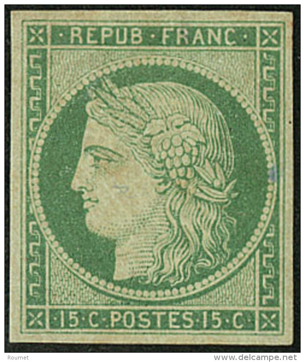 No 2, Vert, Infime Tache D'encre Au Verso Mais Jolie Pi&egrave;ce. - TB. - RR - 1849-1850 Cérès