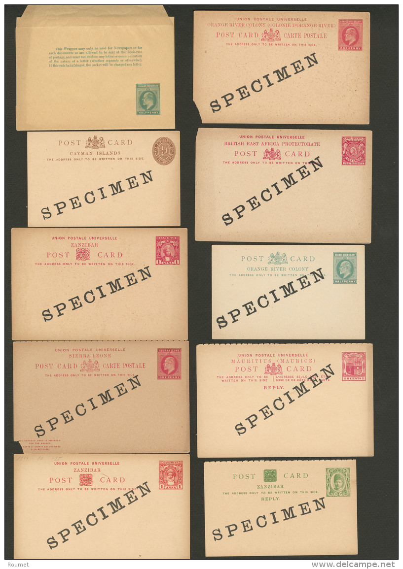 Colonies Anglaises 1890-1899, Entiers Postaux, 1 Enveloppe Et 8 CP (2 Ex Pd), Surcharg&eacute;s "SPECIMEN", Affts Et Pay - Collections (with Albums)