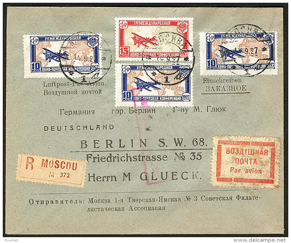 Poste A&eacute;rienne. Nos 18 (3) + 19 Obl Cad 14.9.27, Sur Enveloppe Recomm. Pour Berlin, Avec Arr. - TB - Other & Unclassified