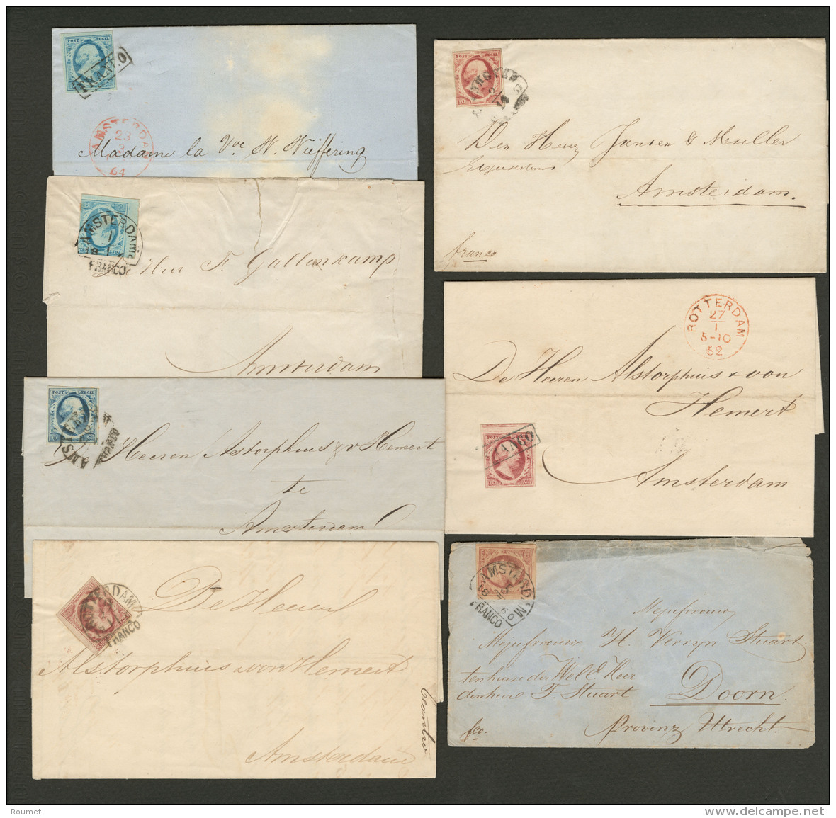 Lot. 1854-1862, 7 Enveloppe Affts N&deg;1 (3) Et 2 (4), Obl Et Destinations Diverses, Tous &eacute;tats - Andere & Zonder Classificatie