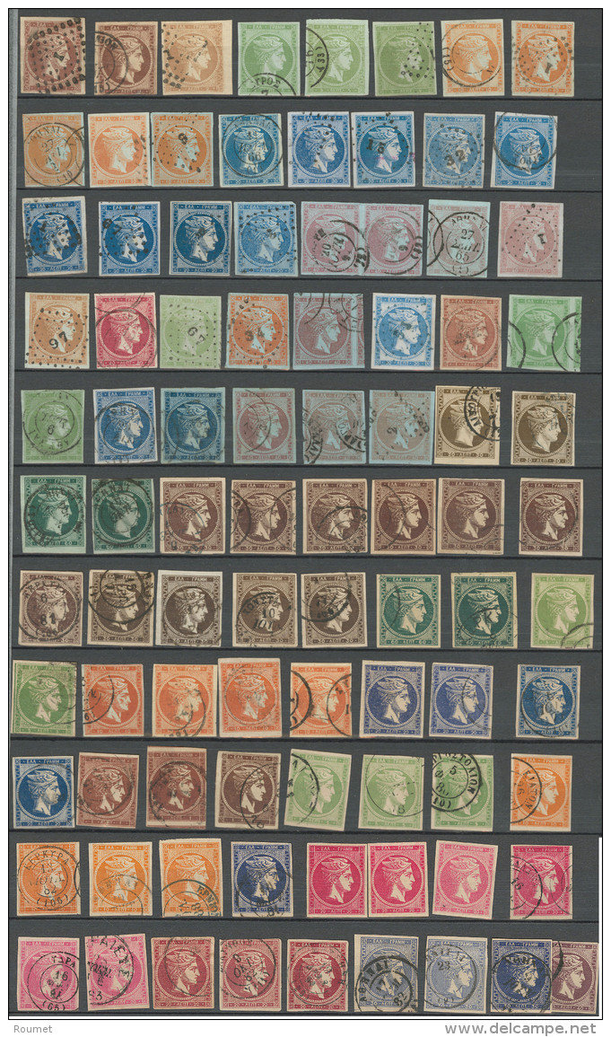 Collection. 1863-1882 (Poste), Valeurs Moyennes Entre Les N&deg;17 Et 54, Des Doubles Et Multiples, Nuances Et Obl Diver - Other & Unclassified