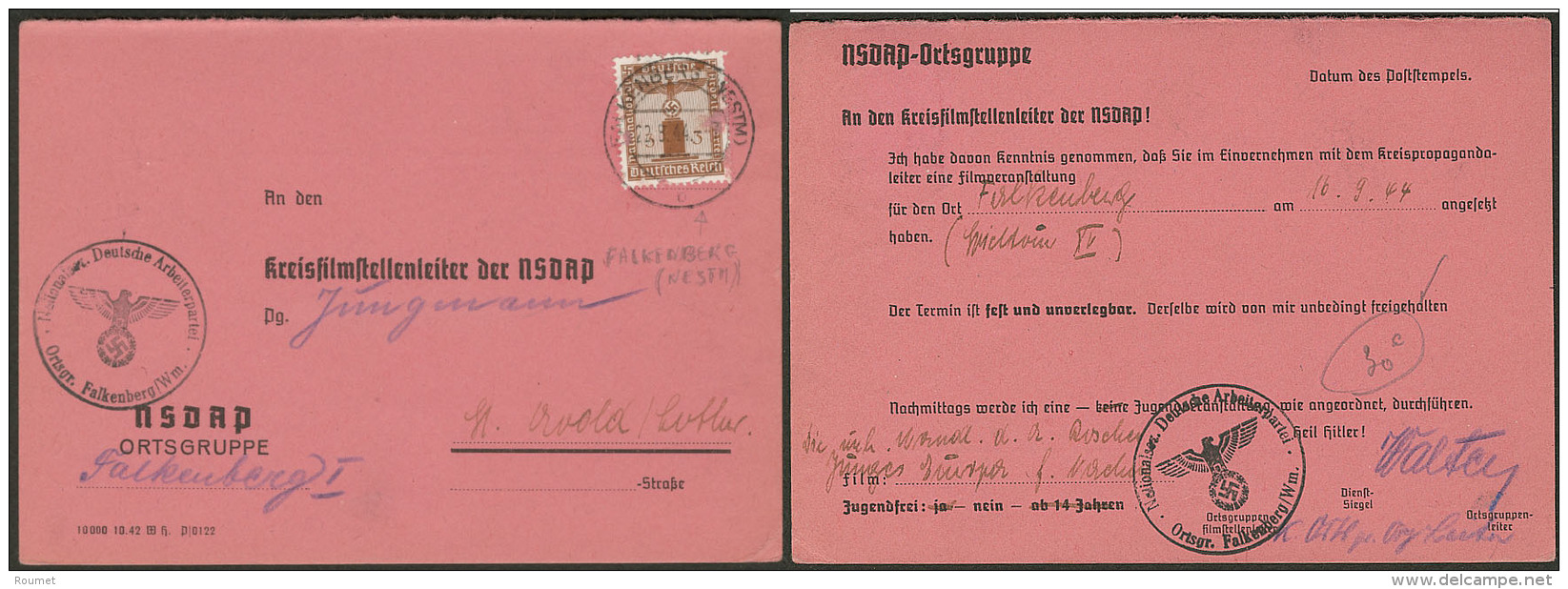 ALLEMAGNE. CP "NSDAP OrtsGruppe", Afft N&deg;106 Obl Falkenberg 22.8.43. - TB - Other & Unclassified