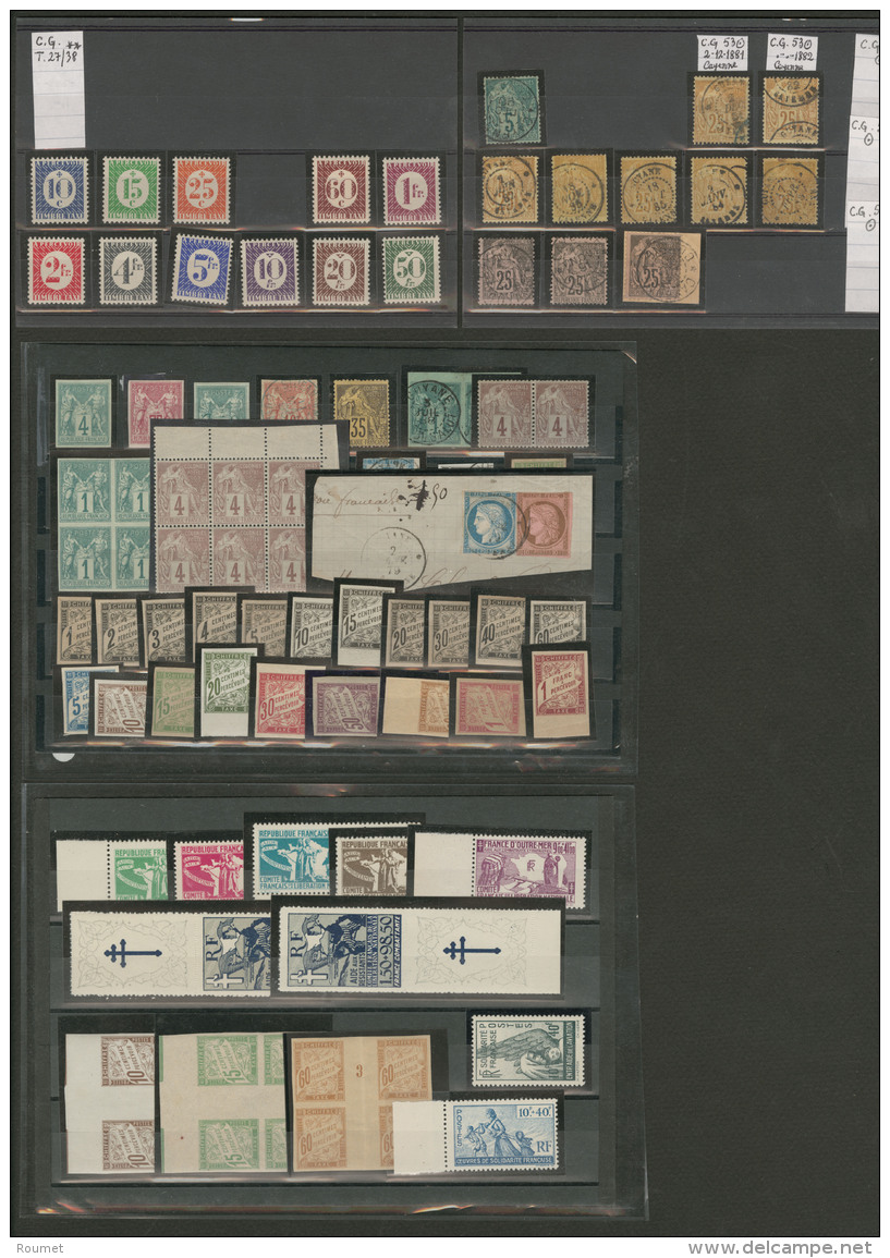 1879-1944 (Poste, Taxe), Valeurs Diverses Dont Qqs Ex Obl Cad Cayenne Et Nombreux Ex Apr&egrave;s 1943. - TB - Collections