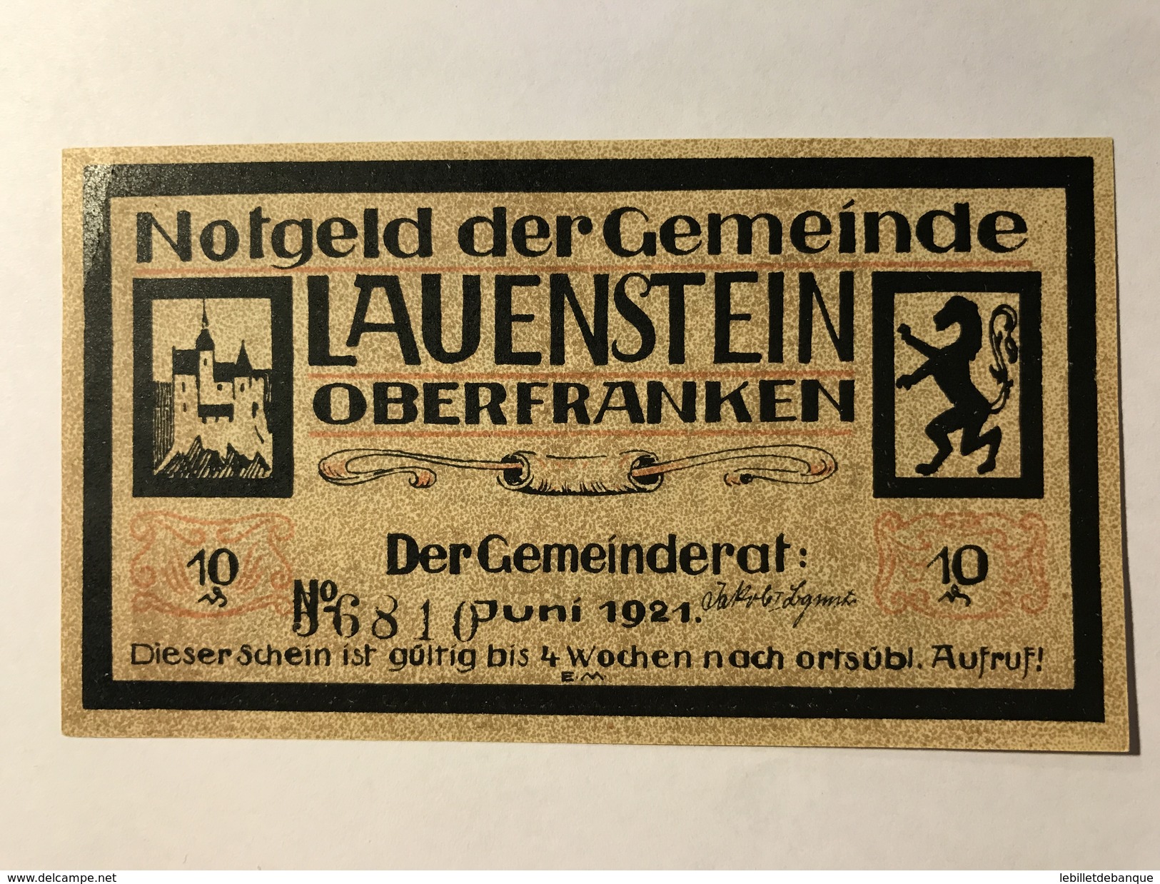 Allemagne Notgeld Lauenstein 10 Pfennig - Collections