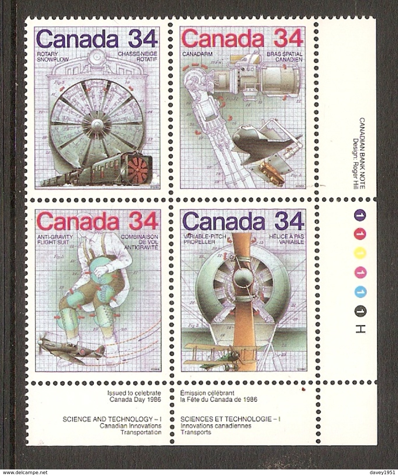 003747 Canada 1986 Canada Day 34c Plate Block LR MNH - Num. Planches & Inscriptions Marge