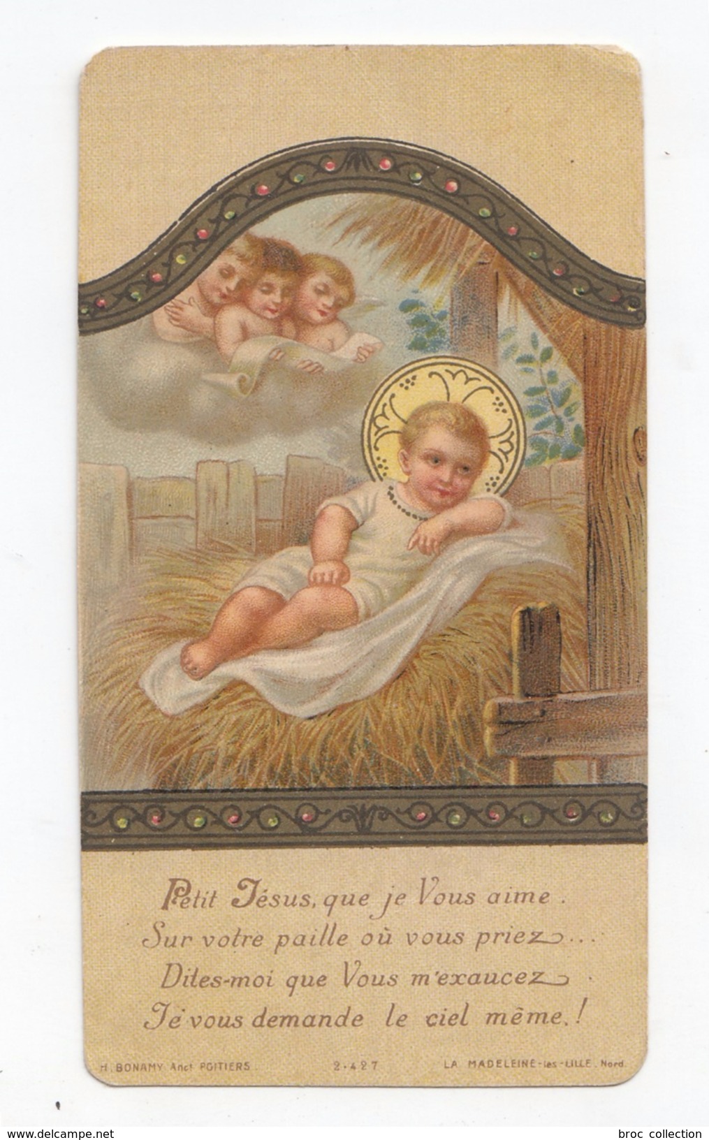 Enfant Jésus, Crèche, Noël, Anges, éd. Bonamy 2.427 - Images Religieuses