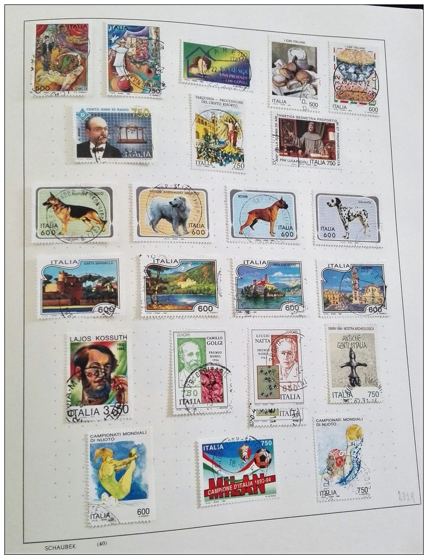 COLLEZIONE,ITALIA REPUBBLICA.1991-95..IN FOGLI COME FOTO.FRANCOBOLLI,COMMEMORATIVI.USATI ORIGINALI,ITALIAN STAMPS USED.