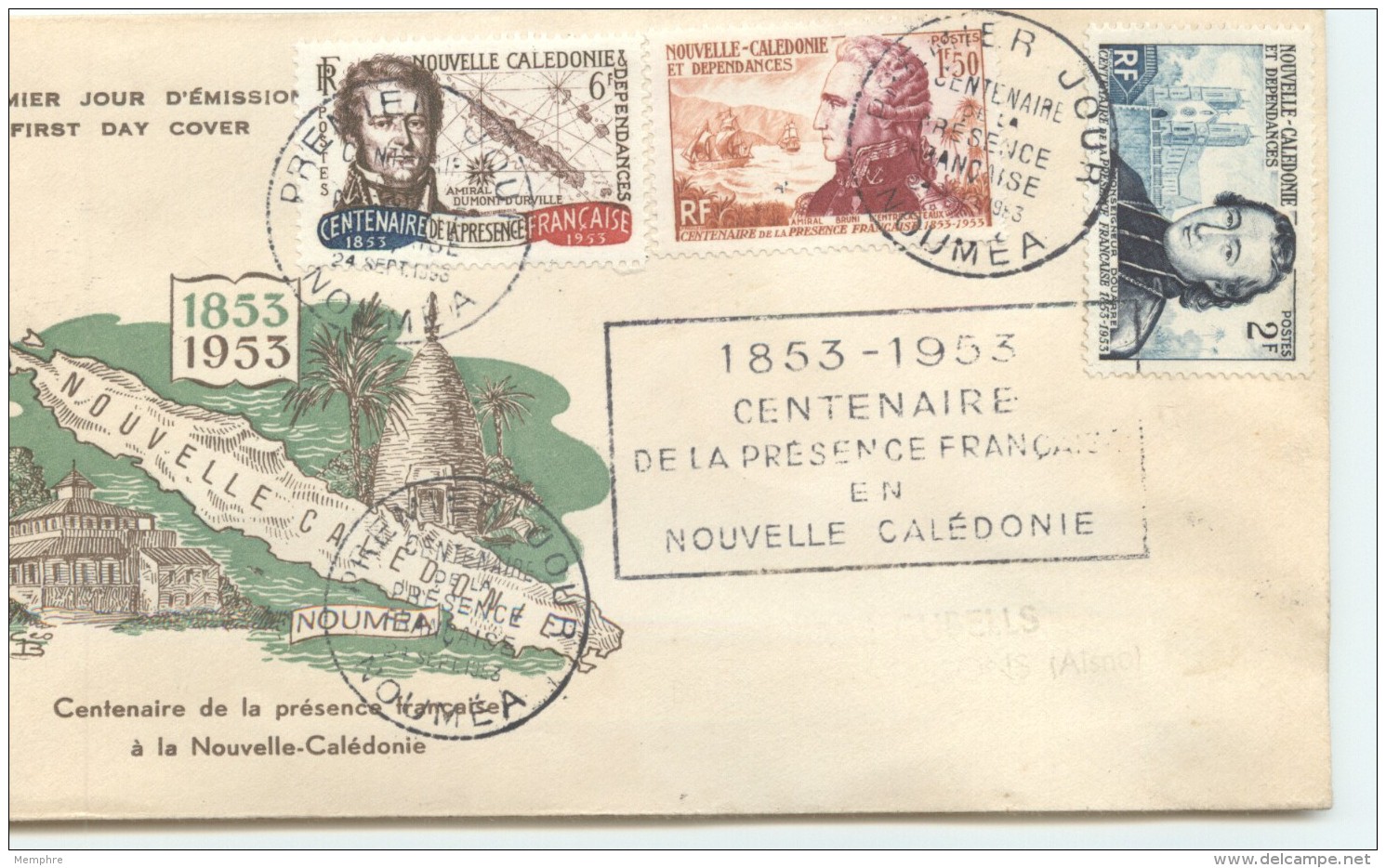 1953  Centenaire De La Présence Française En Nvlle Calédonie Yv 280-2 - FDC