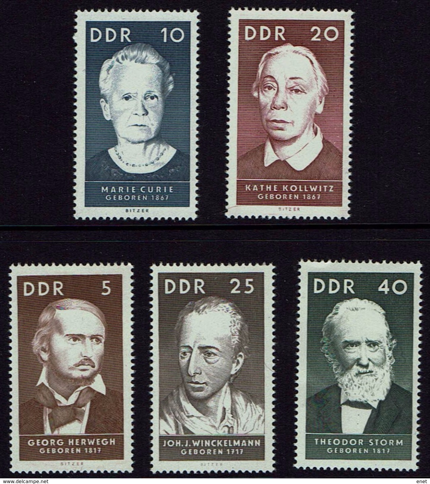 DDR 1967 - MiNr 1293-1297 - Herwegh, Marie Curie, Kollwitz, Johann Joach, Theodor Storm - Sonstige & Ohne Zuordnung