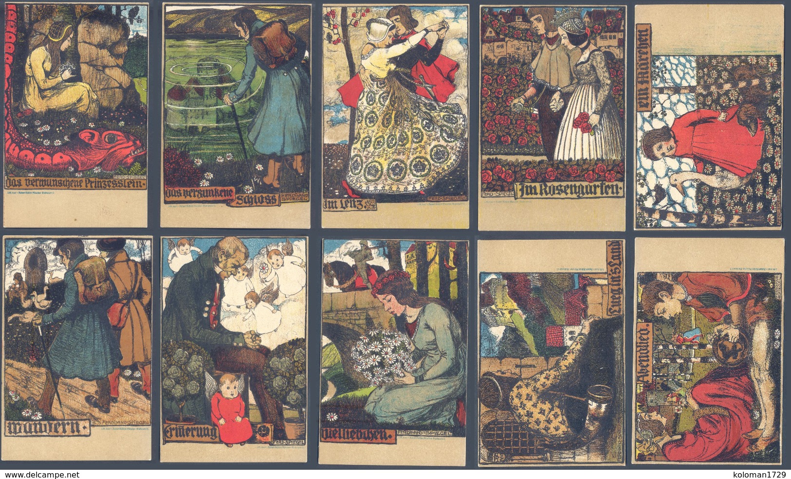 Art Nouveau - Complete Set 10 CPA - Ferdinand Spiegel - Spiegel, Ferdinand