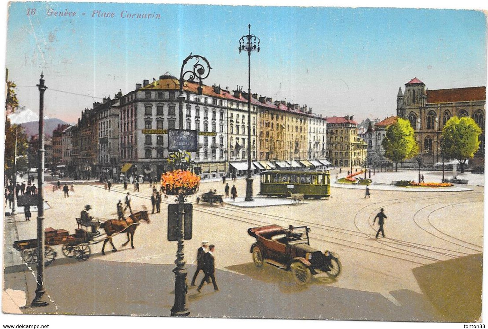 GENEVE - SUISSE - CPA COLORISEE De La Place Cornavin - Attelage, Tramway Et Automobile - ORL - - Genève