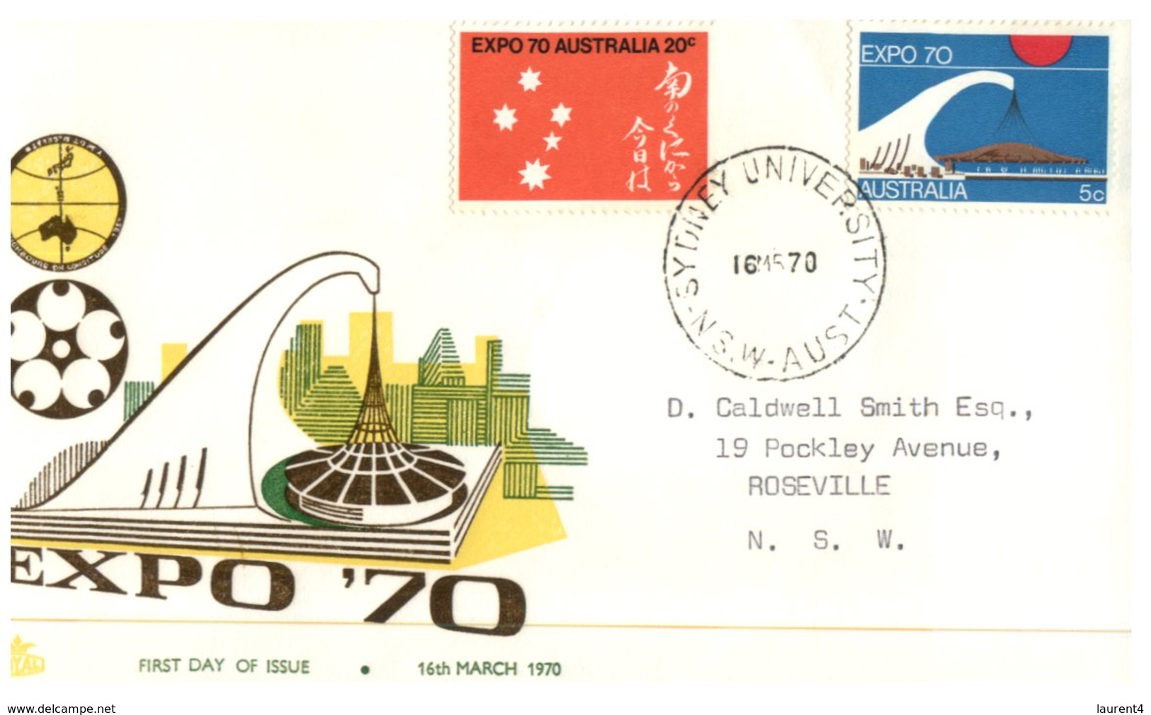 (851) Australian FDC Cover - 1970 - Expo 70 Japan - Sydney University Cancel - Sobre Primer Día (FDC)