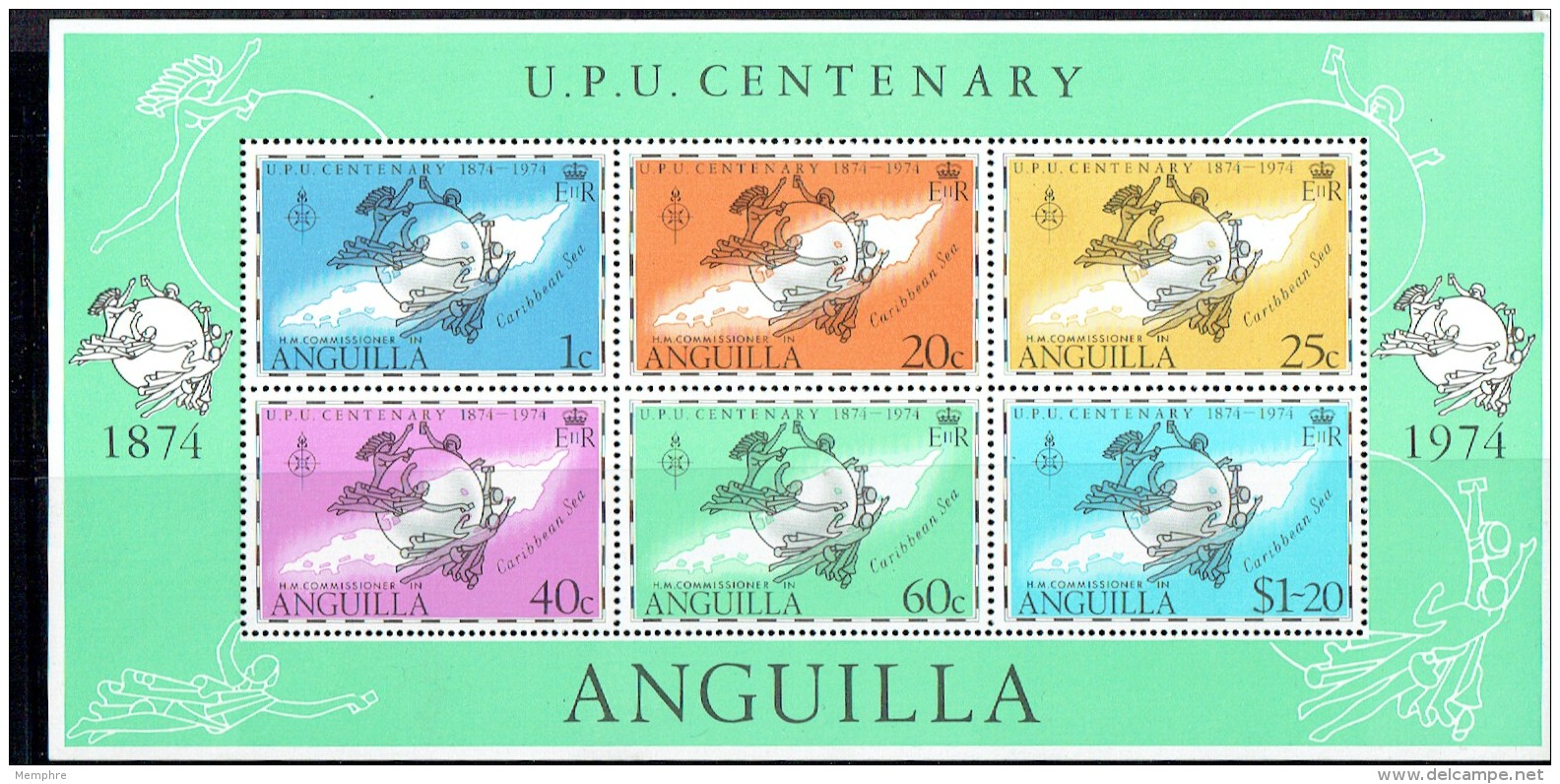 1974  UPU Centenary  Souvenir Sheet Of 6 Different  ** - Anguilla (1968-...)