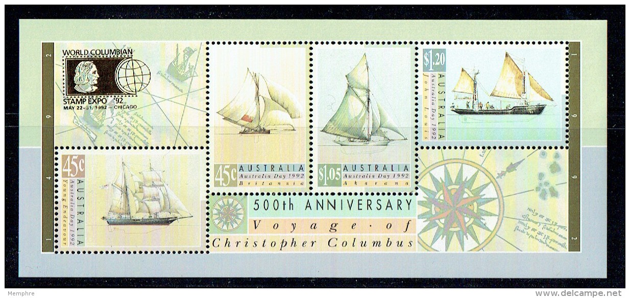 1992 500th Ann Voyage Of Christopher Columbus Souvenir Sheet Overprinted &laquo;World Columbian Stamp Expo - Chicago&raq - Ungebraucht