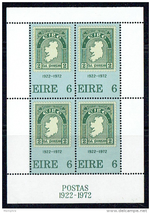 1972  50th Ann Of Irish Postage Stamps Stamp On Stamp, Map  Miniature Sheet Of 4 ** - Hojas Y Bloques