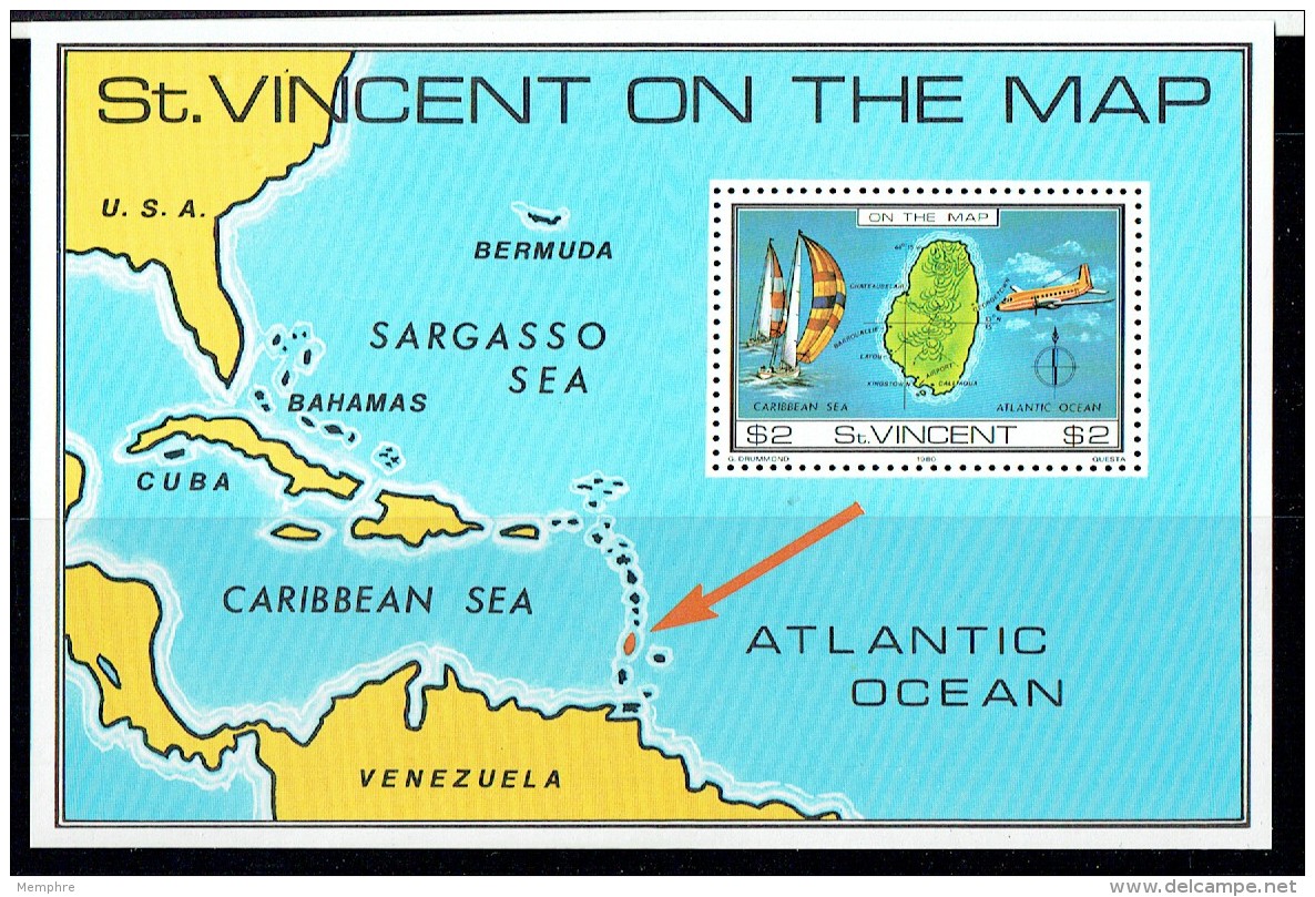 1980  St Vincent Location Map  Souvenir Sheet  ** - St.Vincent (1979-...)