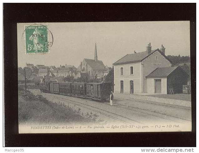 37 Fondettes Vue Générale église Gare édit. ND N° 8 Chemin De Fer Train Tramway à Vapeur - Fondettes