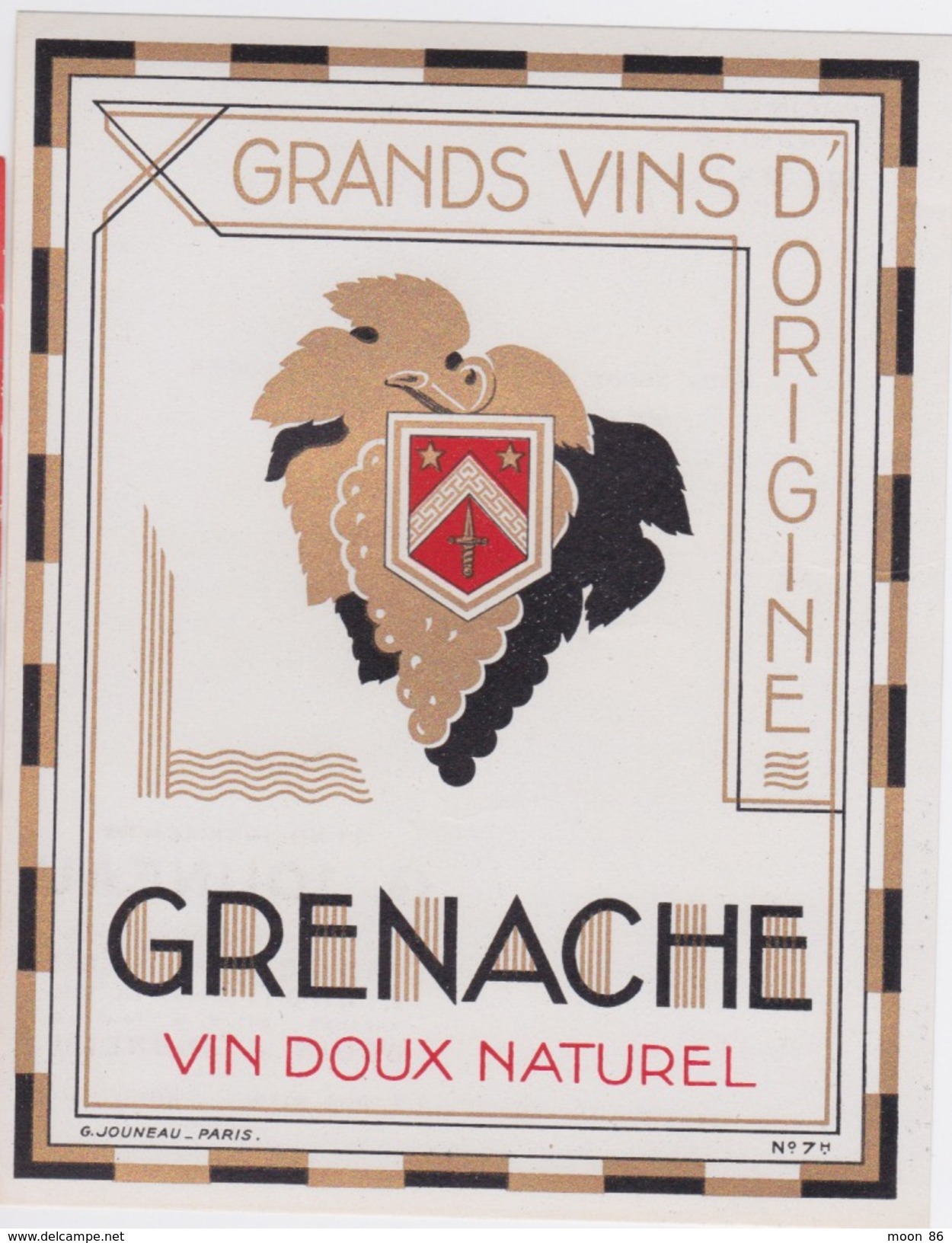 BELLES ETIQUETTES - GRENACHE VINS DOUX - SPECIMEN -  ETS JOUNEAU 1933 - Verzamelingen, Voorwerpen En Reeksen